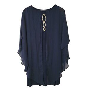Glamour Nights Chiffon Overlay Cape Studded Keyhole Capelet Womens Size 12P Navy